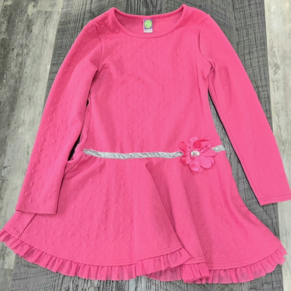 Dollie & Me Pink Long Sleeve Dress with Flower Detail - Picture 3 of 7